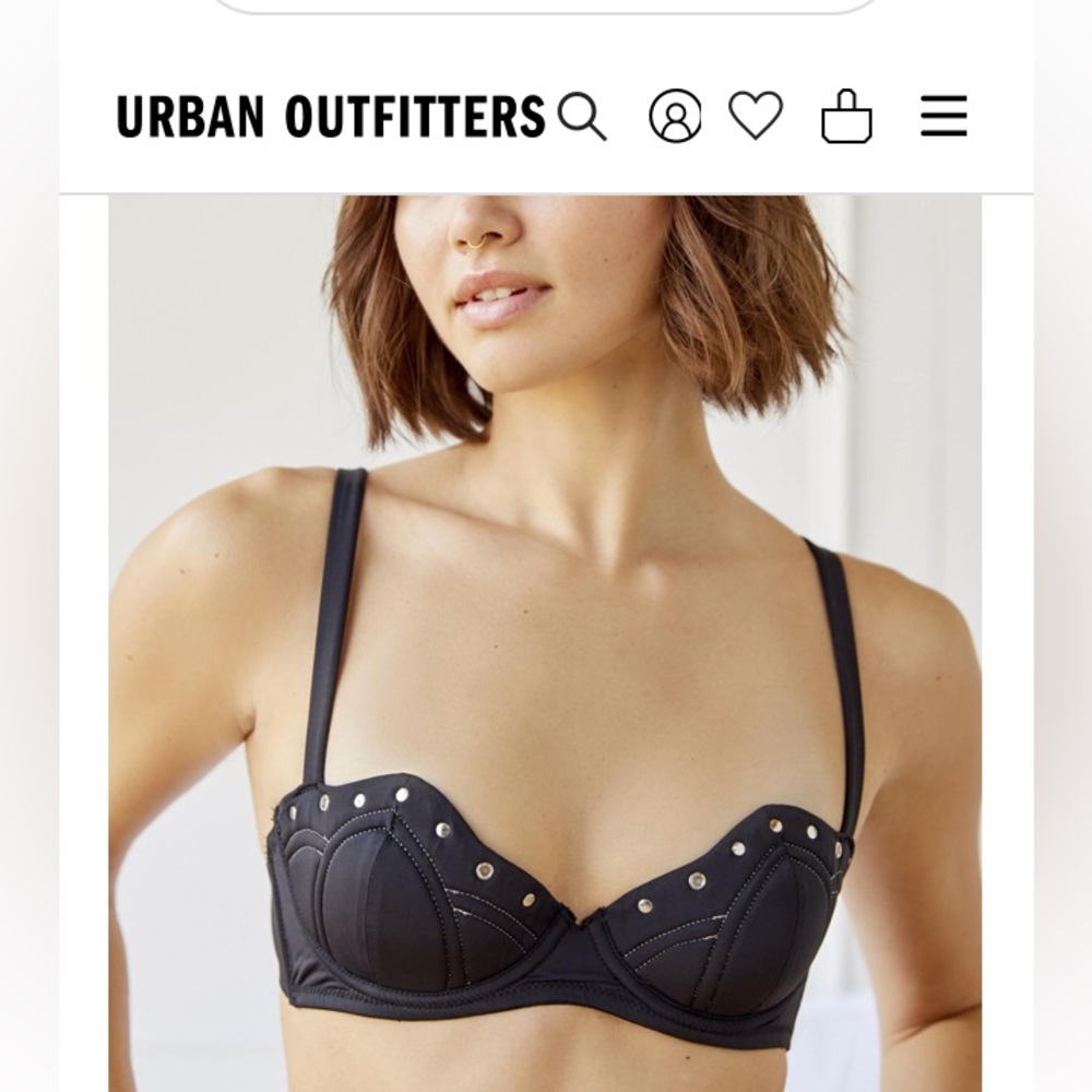 Thistle And Spire Carina Underwire Bra Balconette Padded Rivets Black 36D NWT